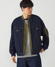 デニム×ポリエステルツイル切替ブルゾン