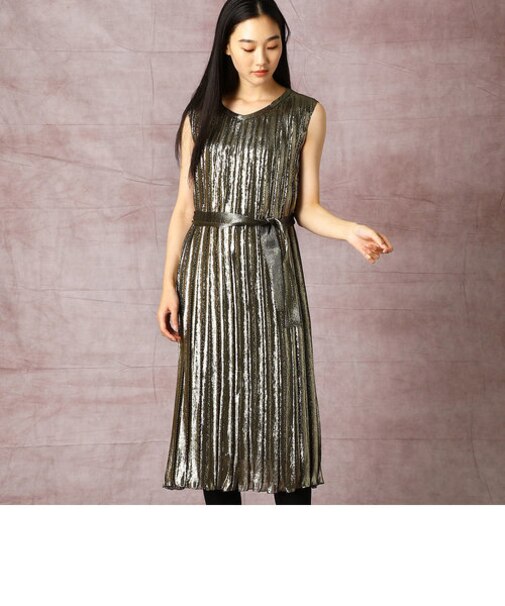 メタリックラメ プリーツドレス