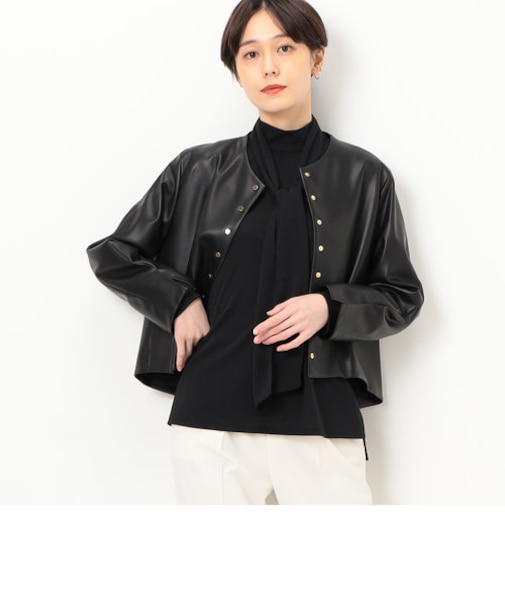 〔 TALLサイズ 〕 フェイクレザー メタル釦 ショートジャケット