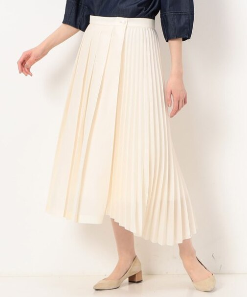 スパンオーガンジー アシンメトリー プリーツスカート