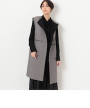 【リバーシブル】無地×ハウンドトゥースダブルフェイス ロングジレ