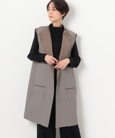 〔 TALLサイズ 〕 【リバーシブル】無地×ハウンドトゥースダブルフェイス ロングジレ