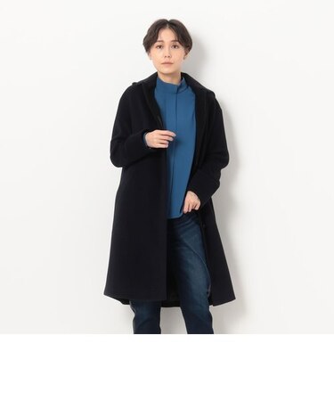 アンゴラウール　デザインフード付スタンドステンカラーコート
