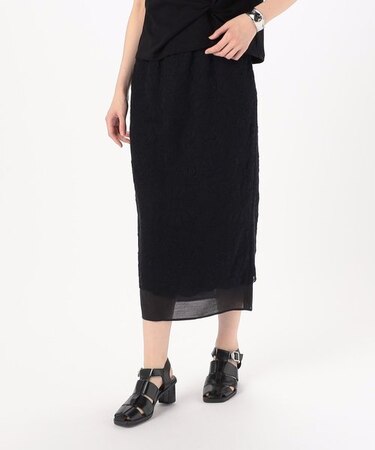 【セットアップ対応】ボタニカル チュール 刺繍 レース タイトスカート