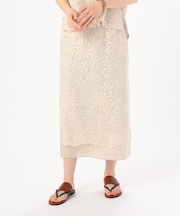 【セットアップ対応】ボタニカル チュール 刺繍 レース タイトスカート