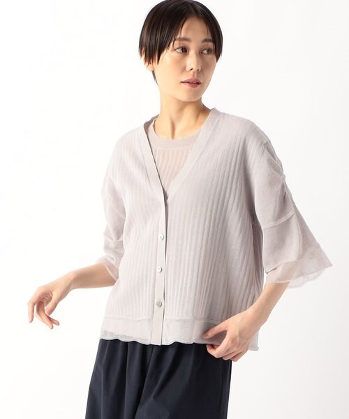 【シクラスCYCLAS】コットンシアーカーディガン　ベルスリーブ　ベージュ シクラスCYCLAS】コットンシアーカーディガン ベルスリーブ