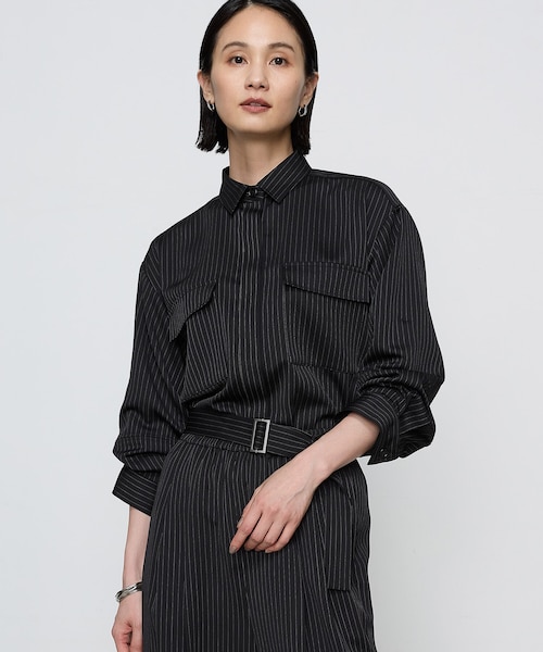 TALLサイズ 〕【ブライトリーセットアップ】サテンストライプ・無地