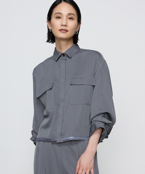 コムサ（COMME CA）/〔 TALLサイズ 〕【ブライトリーセットアップ】サテンストライプ・無地 シャツジャケット TALLサイズ 〕【ブライトリーセットアップ】サテンストライプ・無地
