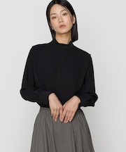 〔 TALLサイズ 〕 マットサテン デザインハイネックブラウス