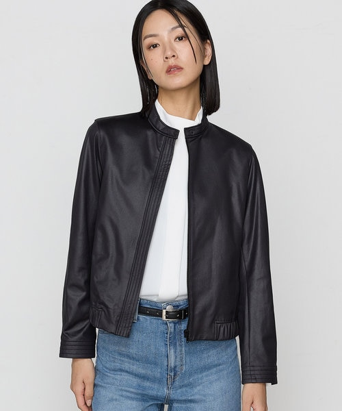 【美品】MAX&Co. 牛革 シングルライダース トラッカージャケットBLACK 美品】MAX&Co. 牛革 シングルライダース トラッカージャケットBLACK