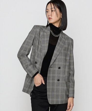 〔 TALLサイズ 〕2WAYストレッチチェックフラノ デザインダブルジャケット