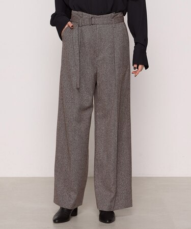 ヘリンボーンツイード タックワイドパンツ