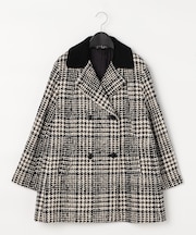 〔 TALLサイズ 〕 ロービングチェック ダブルブレストＡラインハーフコート