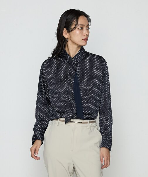 〔 TALLサイズ 〕 サテンワッシャーダイヤ小紋柄 ブラウス