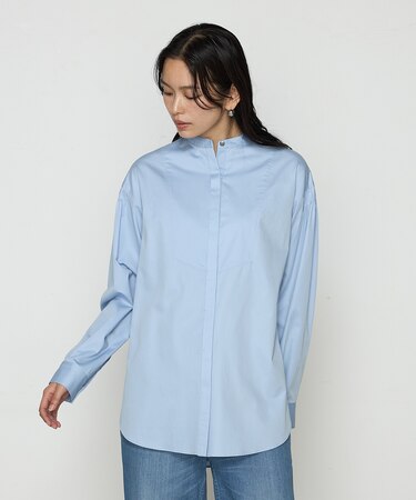 〔 TALLサイズ 〕 コットンサテンオルタージュ ロングシャツ