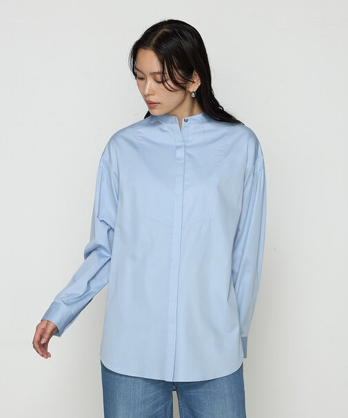 〔 TALLサイズ 〕 コットンサテンオルタージュ ロングシャツ