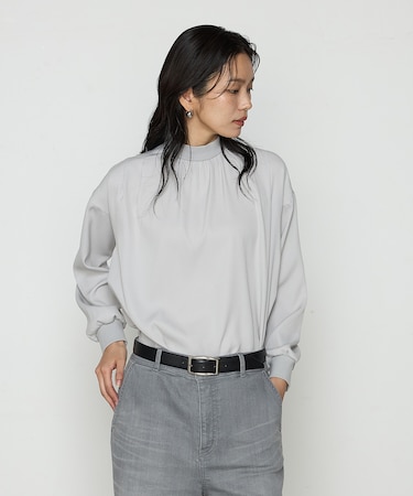 〔 TALLサイズ 〕 起毛ストレッチサテン リブギャザープルオーバー