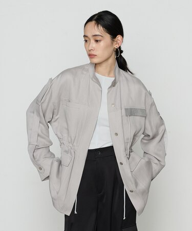 〔 Sサイズ 〕 テンセルリネンサテン ミリタリー調シャツブルゾン