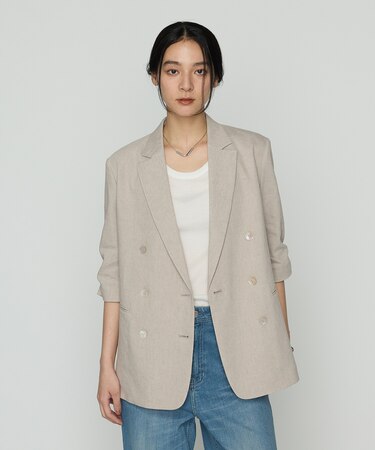〔 TALLサイズ 〕 リネンストレッチ ダブルブレストジャケット