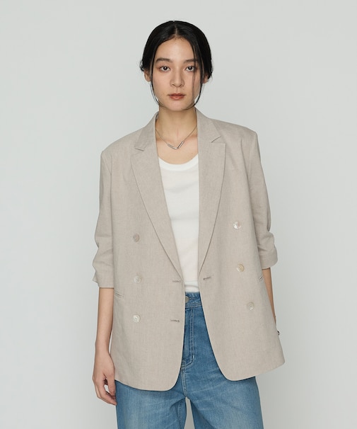 〔 TALLサイズ 〕 リネンストレッチ ダブルブレストジャケット