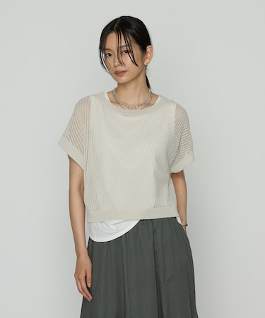 〔 TALLサイズ 〕 透かし編みレース柄 レイヤードニット