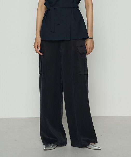 キュプラツイル サテンツイルワイドカーゴパンツ