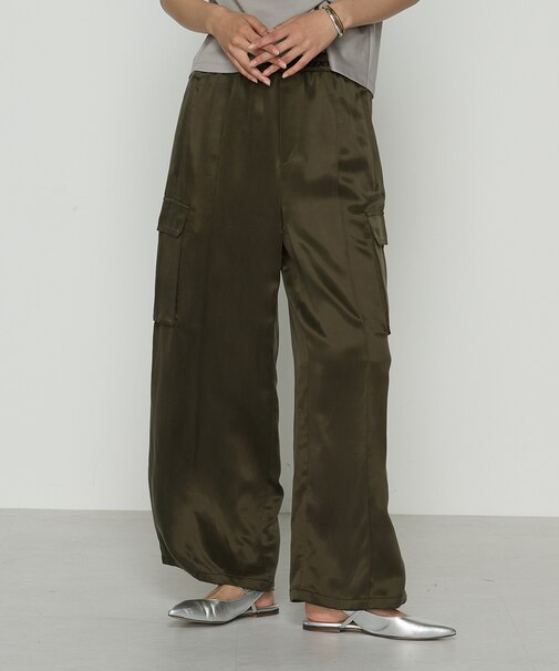 〔 TALLサイズ 〕 キュプラツイル サテンツイルワイドカーゴパンツ