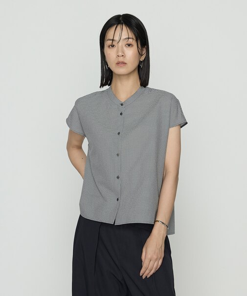 〔 TALLサイズ 〕 シアーサッカーギンガム ボウタイブラウス