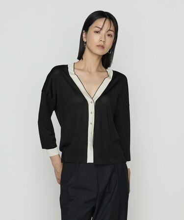 〔 TALLサイズ 〕 シルキー天竺ニット バイカラーカーディガン