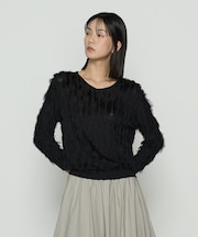 〔 TALLサイズ 〕 フリンジジャカード Vネックニット