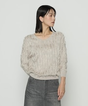 〔 TALLサイズ 〕 フリンジジャカード Vネックニット