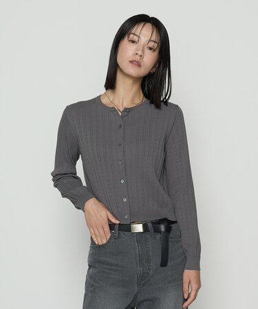 〔 TALLサイズ 〕 コットンダルストレッチ ケーブルカーディガン