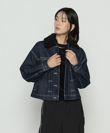 〔 TALLサイズ 〕10.5オンス空紡デニム フェイクファー襟付きデニムジャケット
