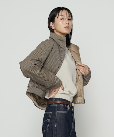 〔 TALLサイズ 〕 ドビーガンクラブチェック リバーシブルショートダウンブルゾン