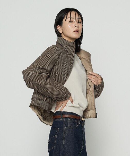 〔 TALLサイズ 〕 ドビーガンクラブチェック リバーシブルショートダウンブルゾン