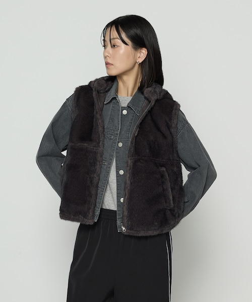 双子♡ ピンクラテ　リバーシブル　エコファー フーディ付き】モコモコ リバーシブルエコファー[品番