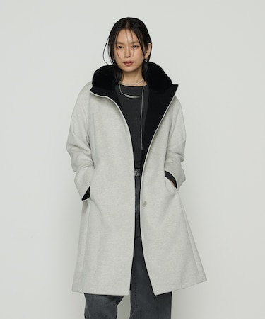 アンゴラウール スタンドフーデットコート