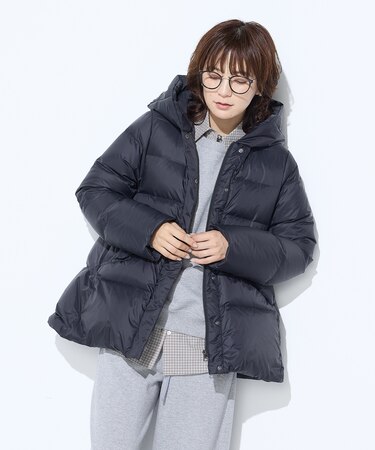 撥水ナイロンタフタ ミドル丈きれいめダウンコート