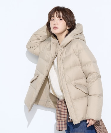 撥水ナイロンタフタ ミドル丈きれいめダウンコート