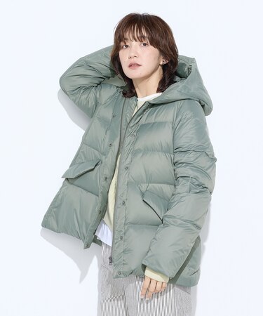 撥水ナイロンタフタ ミドル丈きれいめダウンコート