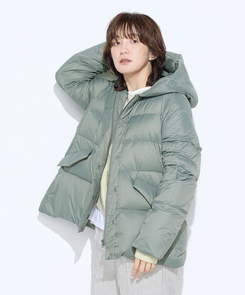 撥水ナイロンタフタ ミドル丈きれいめダウンコート