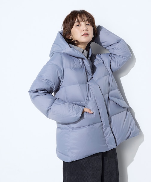 撥水ナイロンタフタ ミドル丈きれいめダウンコート