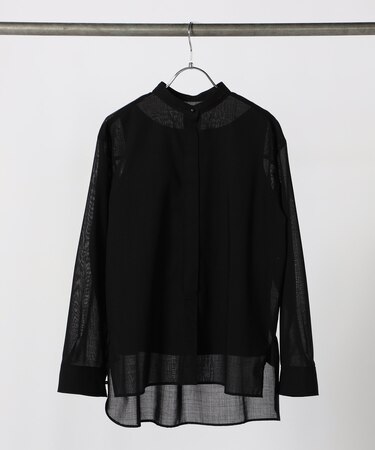 ウールボイル バンドカラーシャツ