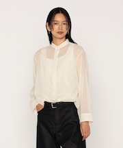 ウールボイル バンドカラーシャツ