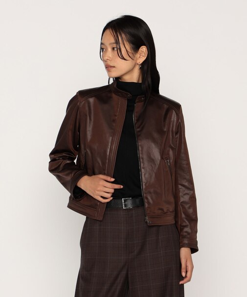 レザーライクサテン シングルライダース