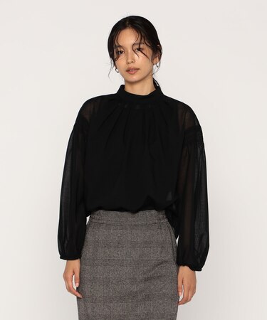 ウールボイル スタンドカラ―タックブラウス