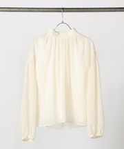 ウールボイル スタンドカラ―タックブラウス