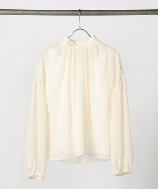 ウールボイル スタンドカラ―タックブラウス