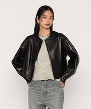 トルコラムレザー ノーカラージャケット