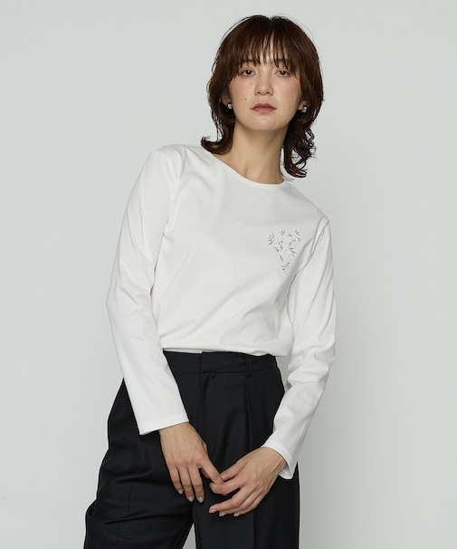 〔 Sサイズ 〕 スーピマバイオシルスムース ビジュー刺繍Tシャツ